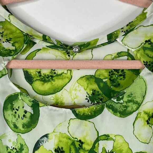 2/$30 ZARA Kiwi Print Blouse White Green Self Tie Cold Shoulder Sleeve S #6092 - Picture 11 of 16